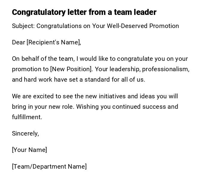 Congratulatory letter from a team leader Congratulatory letter from a team leader