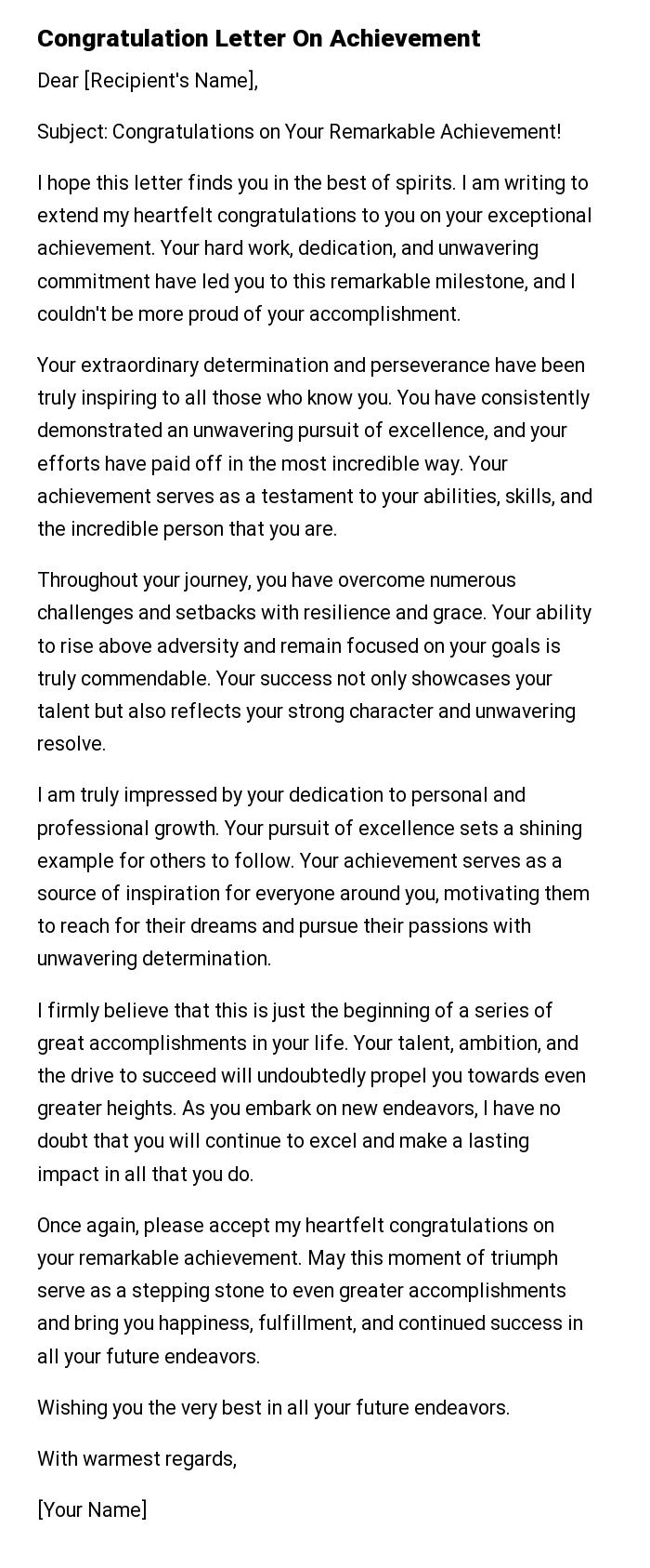 Congratulation Letter On Achievement
