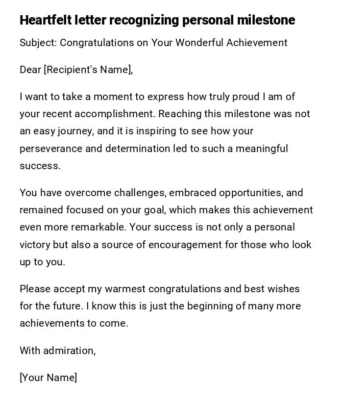 Heartfelt letter recognizing personal milestone