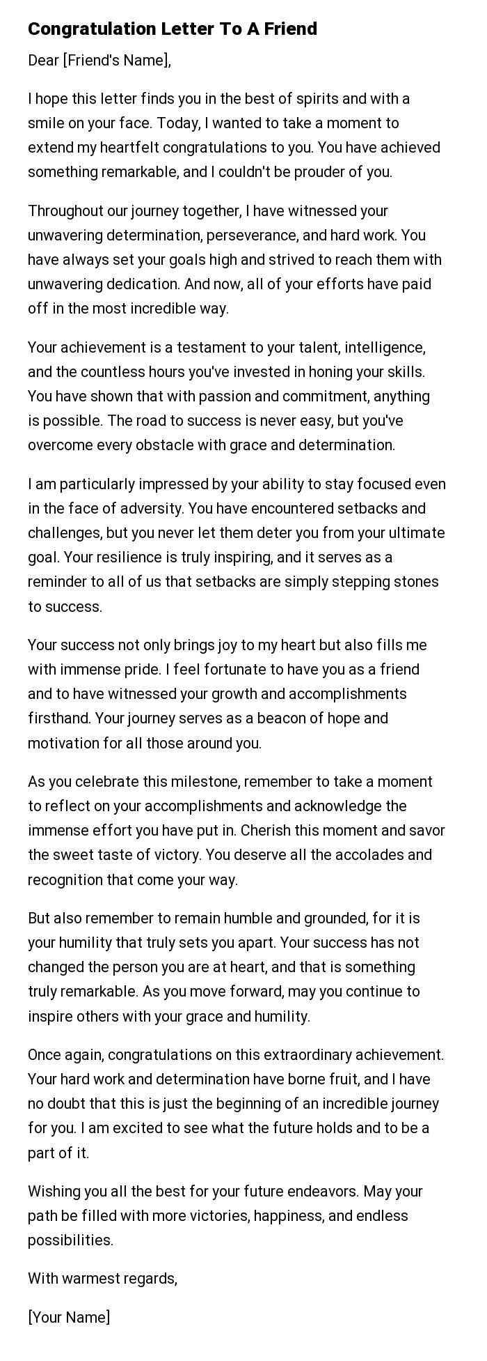 Congratulation Letter To A Friend
