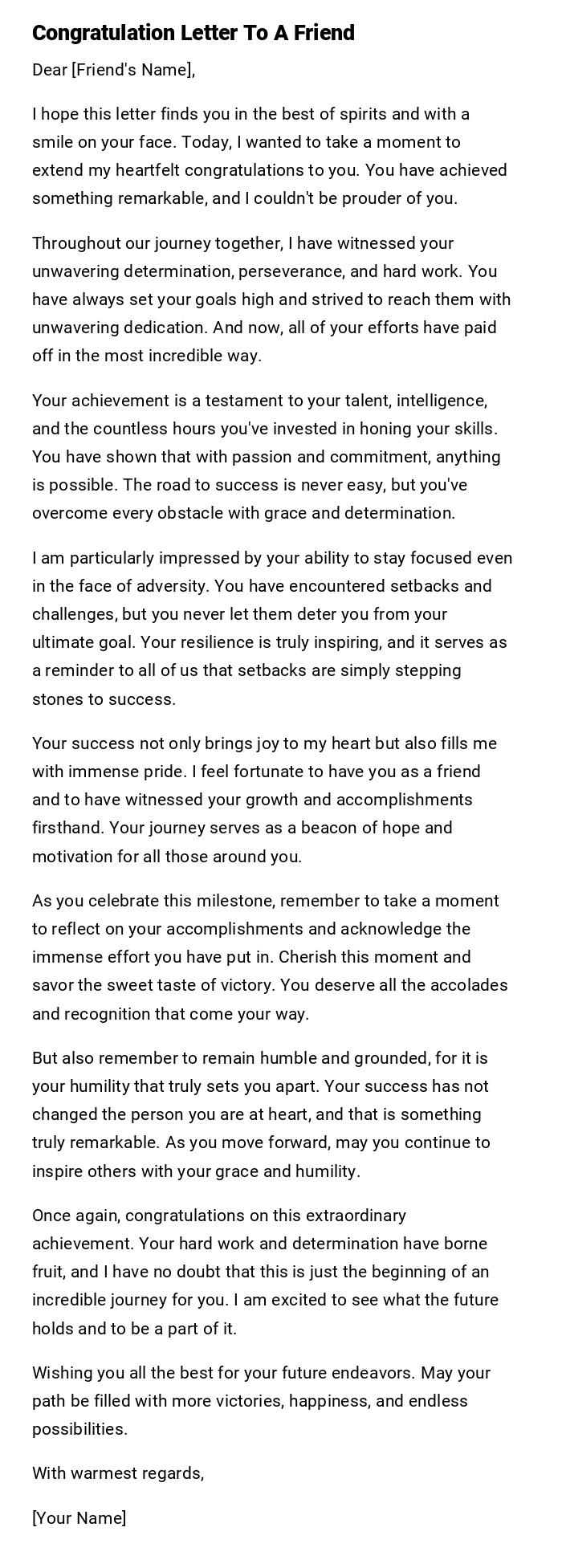 Congratulation Letter To A Friend