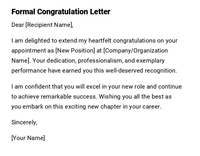 Formal Congratulation Letter Formal Congratulation Letter