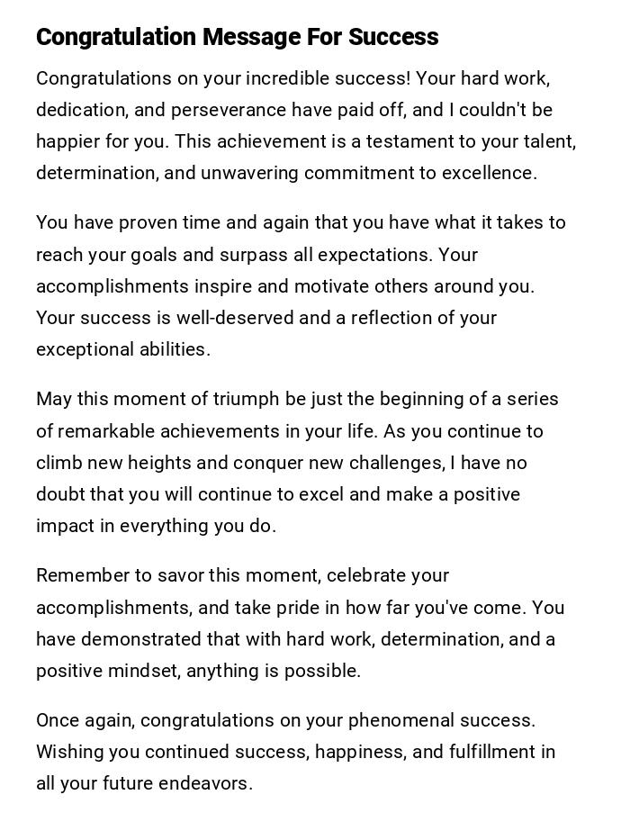 Congratulation Message For Success