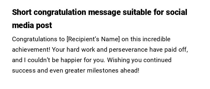 Short congratulation message suitable for social media post Short congratulation message suitable for social media post