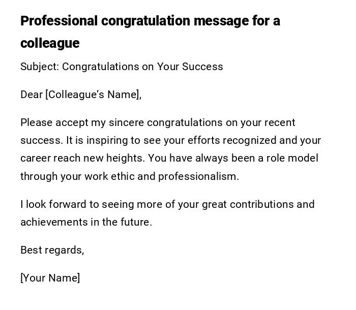 Professional congratulation message for a colleague Professional congratulation message for a colleague