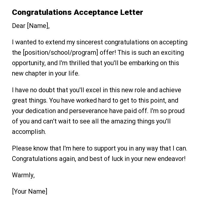Congratulations Acceptance Letter