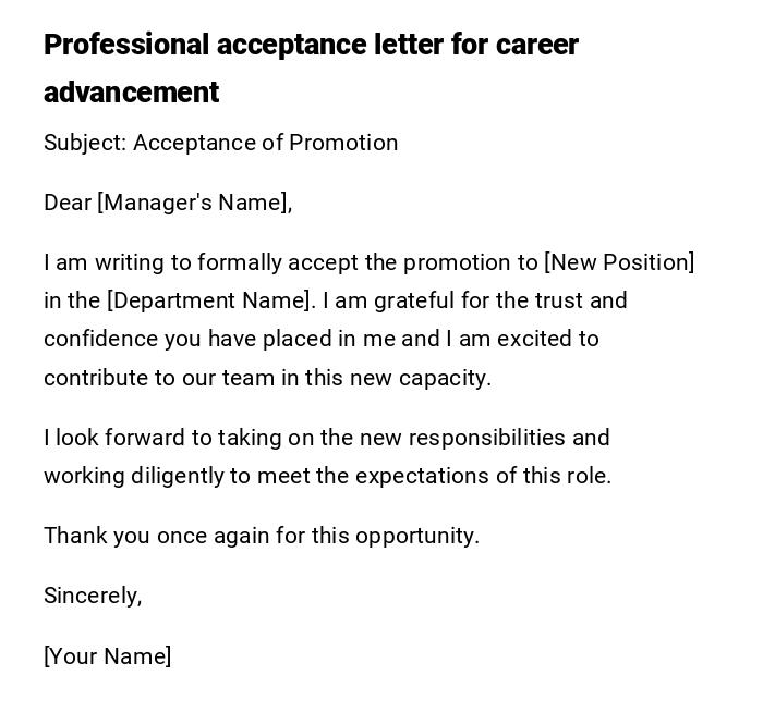 Professional acceptance letter for career advancement Professional acceptance letter for career advancement