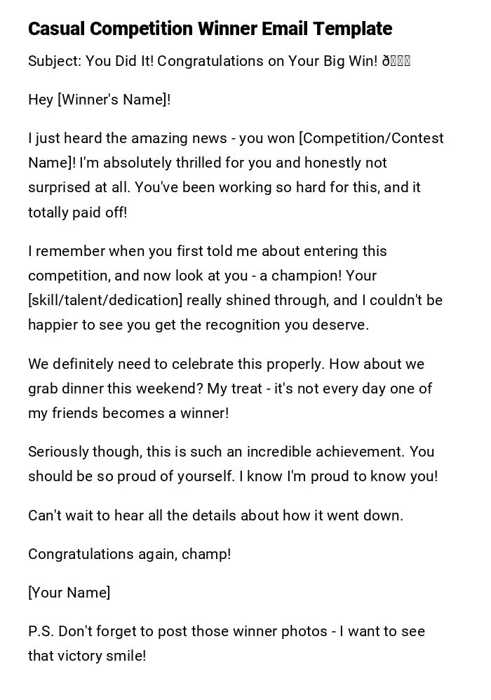 Casual Competition Winner Email Template Casual Competition Winner Email Template