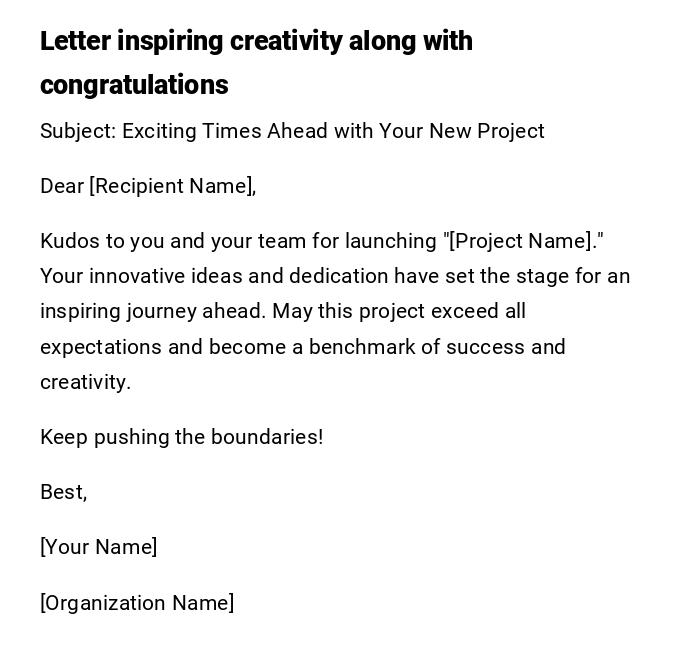 Letter inspiring creativity along with congratulations