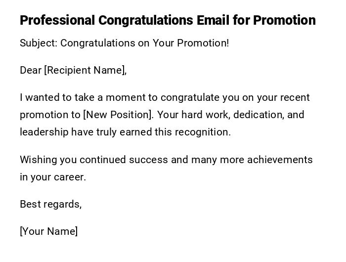 Professional Congratulations Email for Promotion Professional Congratulations Email for Promotion