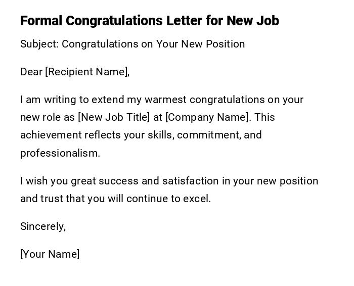 Formal Congratulations Letter for New Job Formal Congratulations Letter for New Job