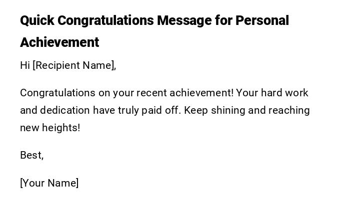 Quick Congratulations Message for Personal Achievement Quick Congratulations Message for Personal Achievement