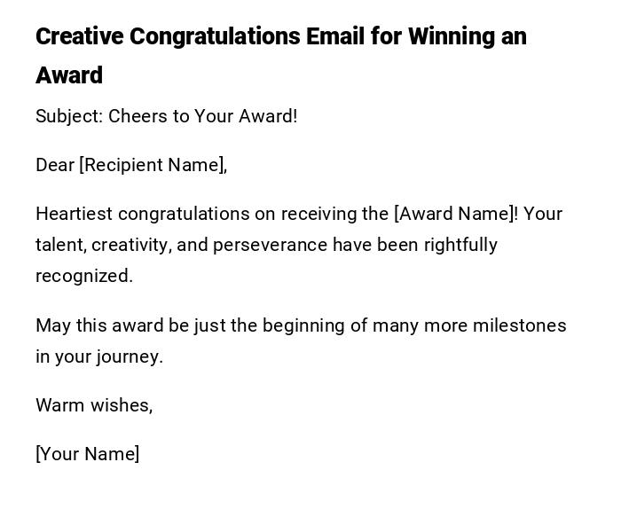 Creative Congratulations Email for Winning an Award Creative Congratulations Email for Winning an Award