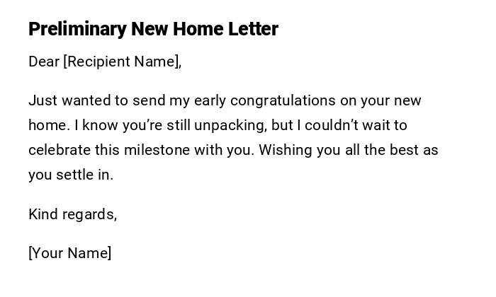 Preliminary New Home Letter Preliminary New Home Letter