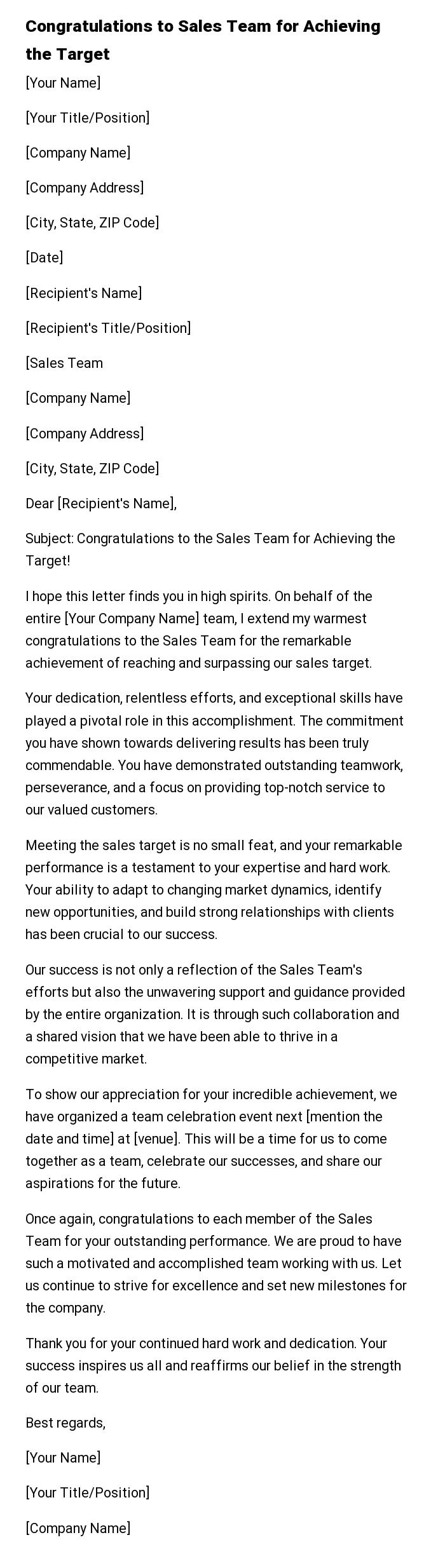 Congratulations to Sales Team for Achieving the Target