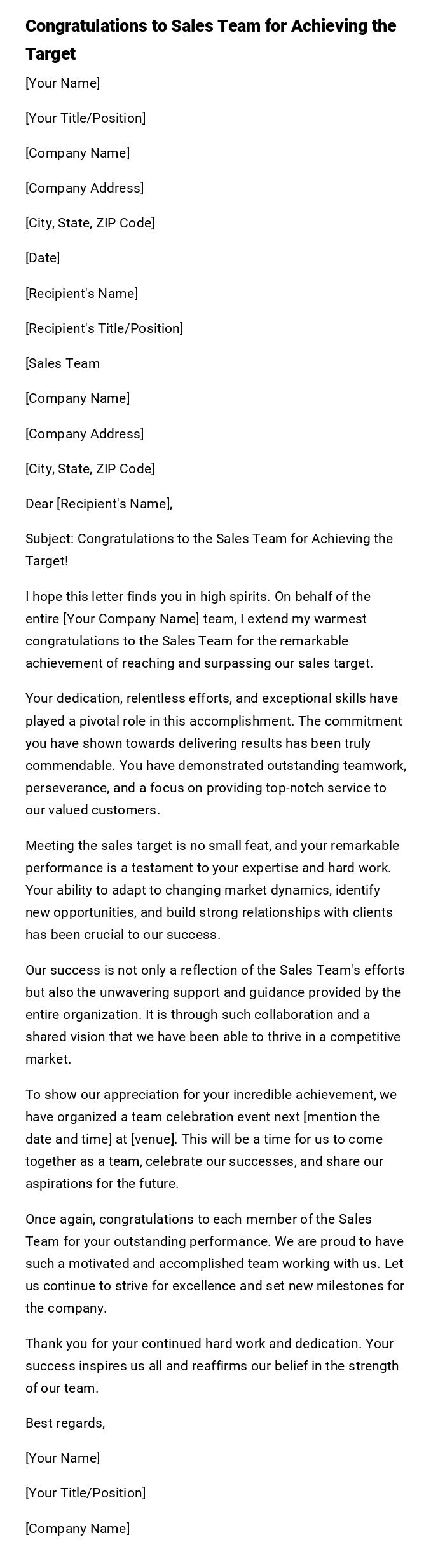 Congratulations to Sales Team for Achieving the Target