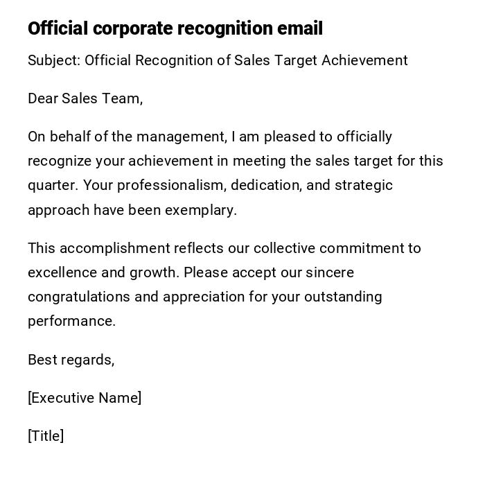 Official corporate recognition email Official corporate recognition email