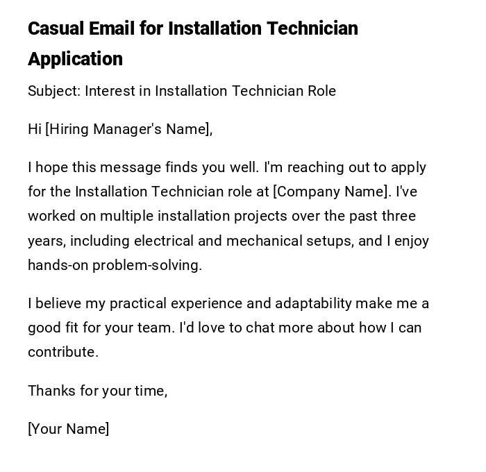 Casual Email for Installation Technician Application