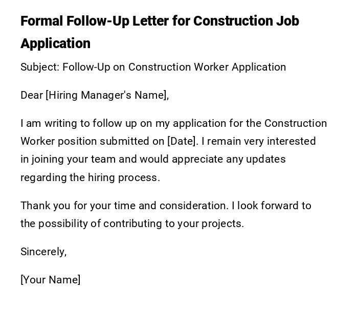 Formal Follow-Up Letter for Construction Job Application