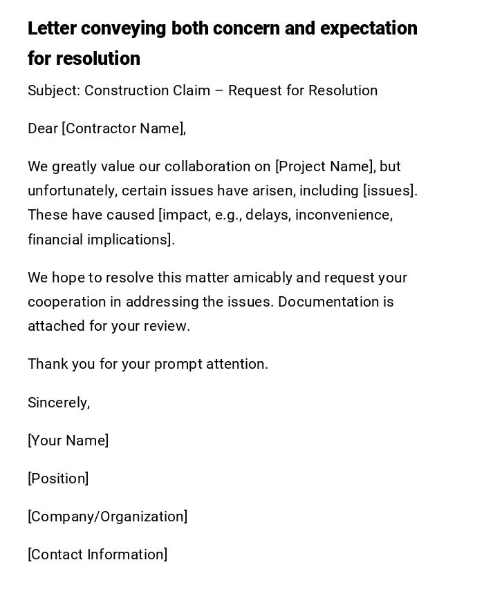 Letter conveying both concern and expectation for resolution