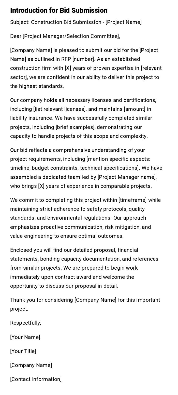 Introduction for Bid Submission Introduction for Bid Submission