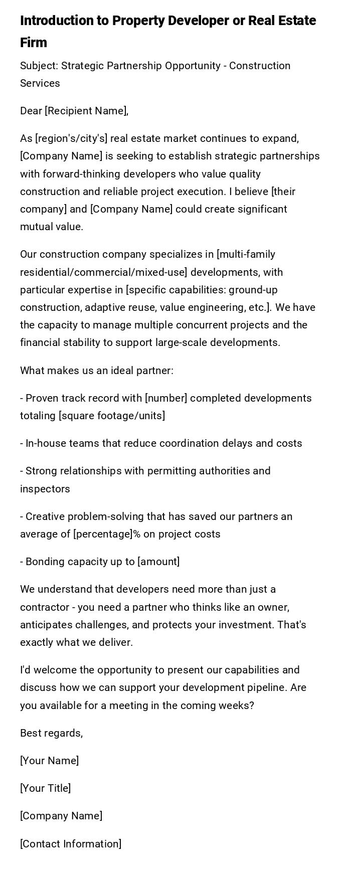 Introduction to Property Developer or Real Estate Firm Introduction to Property Developer or Real Estate Firm
