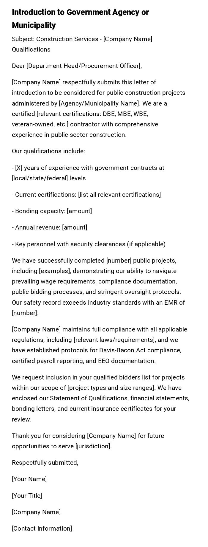 Introduction to Government Agency or Municipality Introduction to Government Agency or Municipality