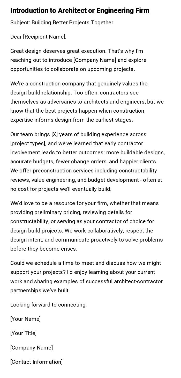 Introduction to Architect or Engineering Firm Introduction to Architect or Engineering Firm