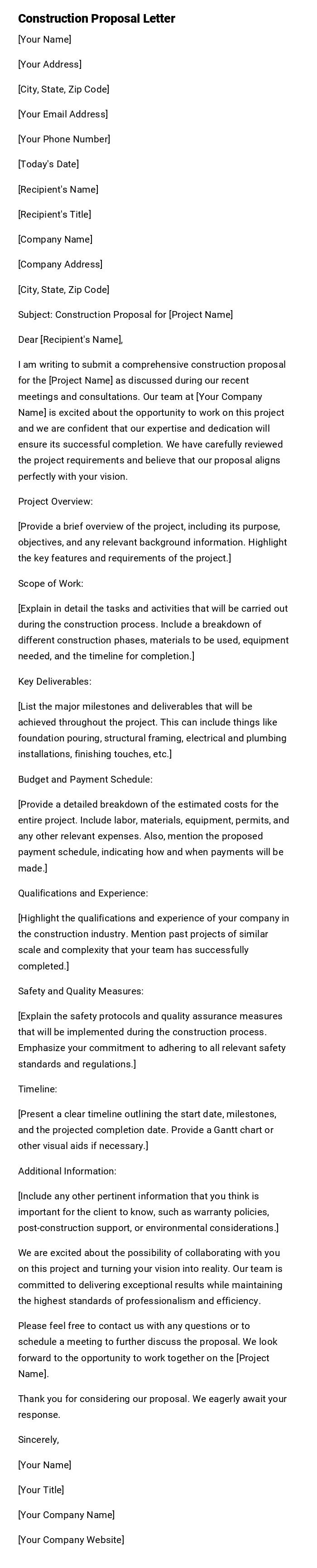 Construction Proposal Letter