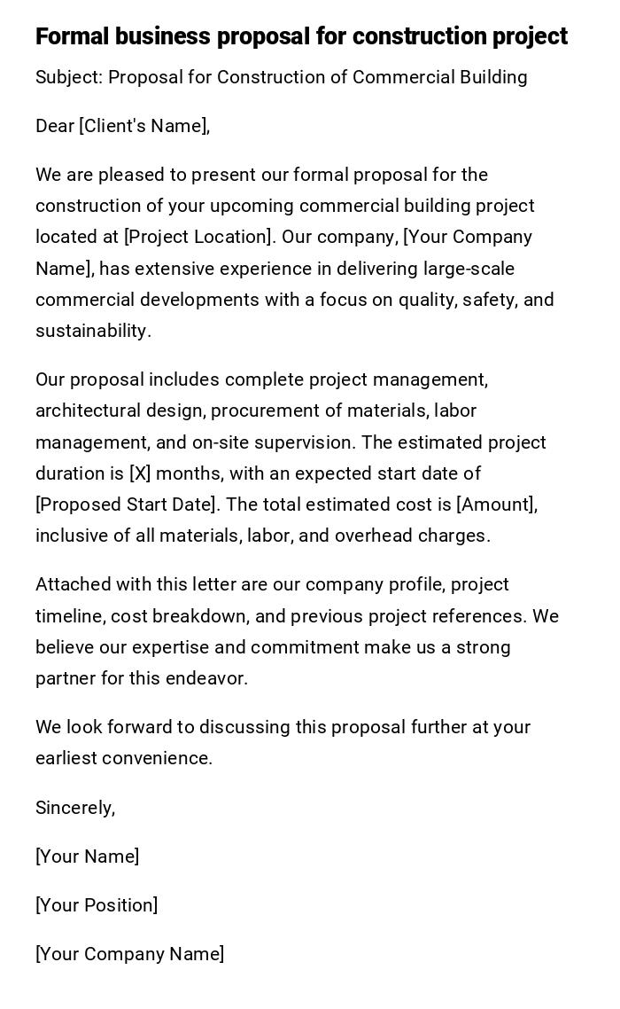 Formal business proposal for construction project