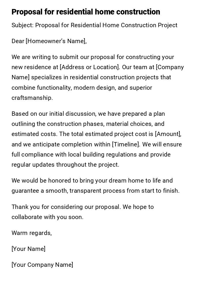 Proposal for residential home construction