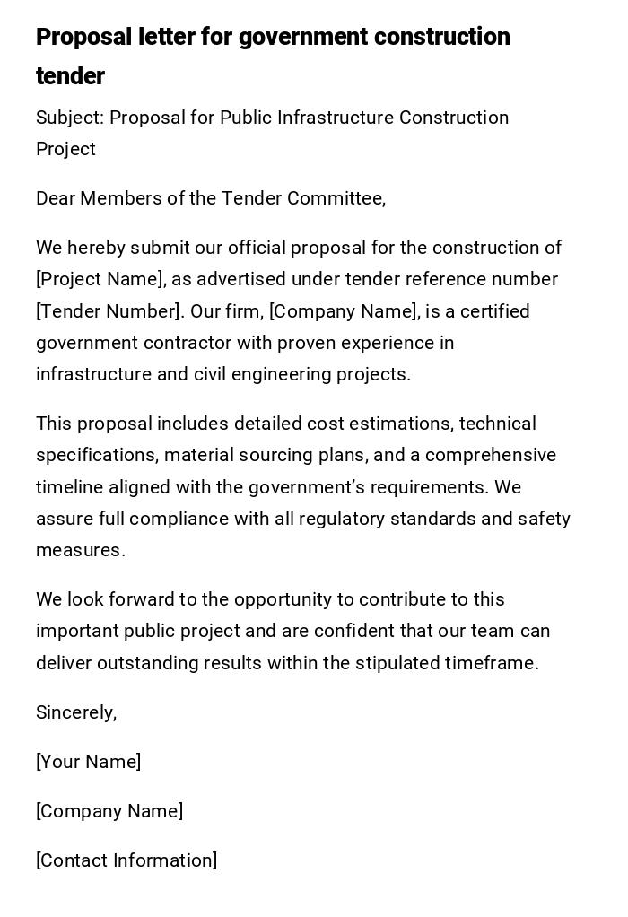 Proposal letter for government construction tender