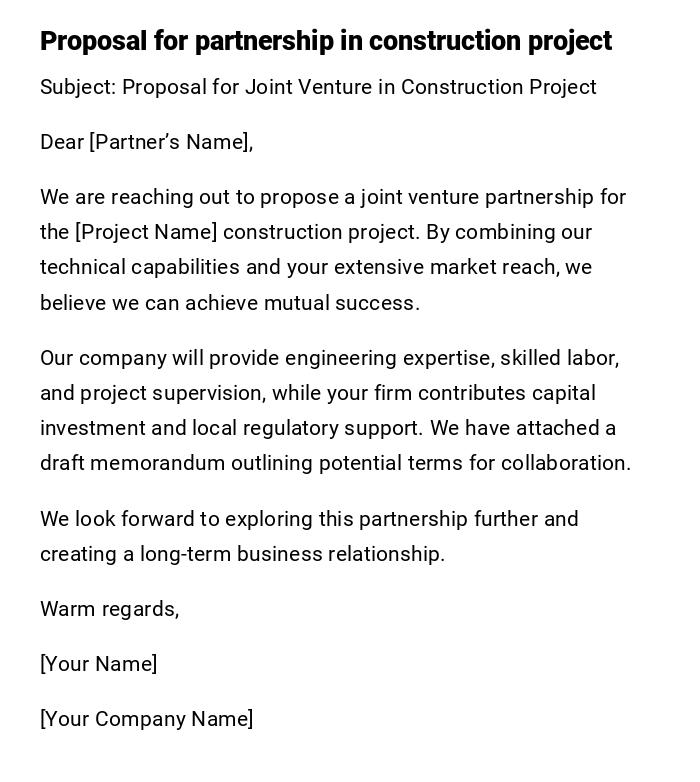 Proposal for partnership in construction project