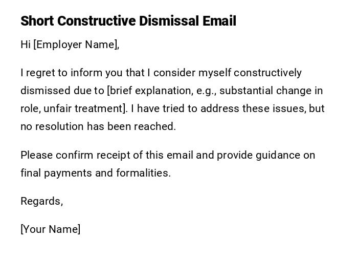 Short Constructive Dismissal Email Short Constructive Dismissal Email