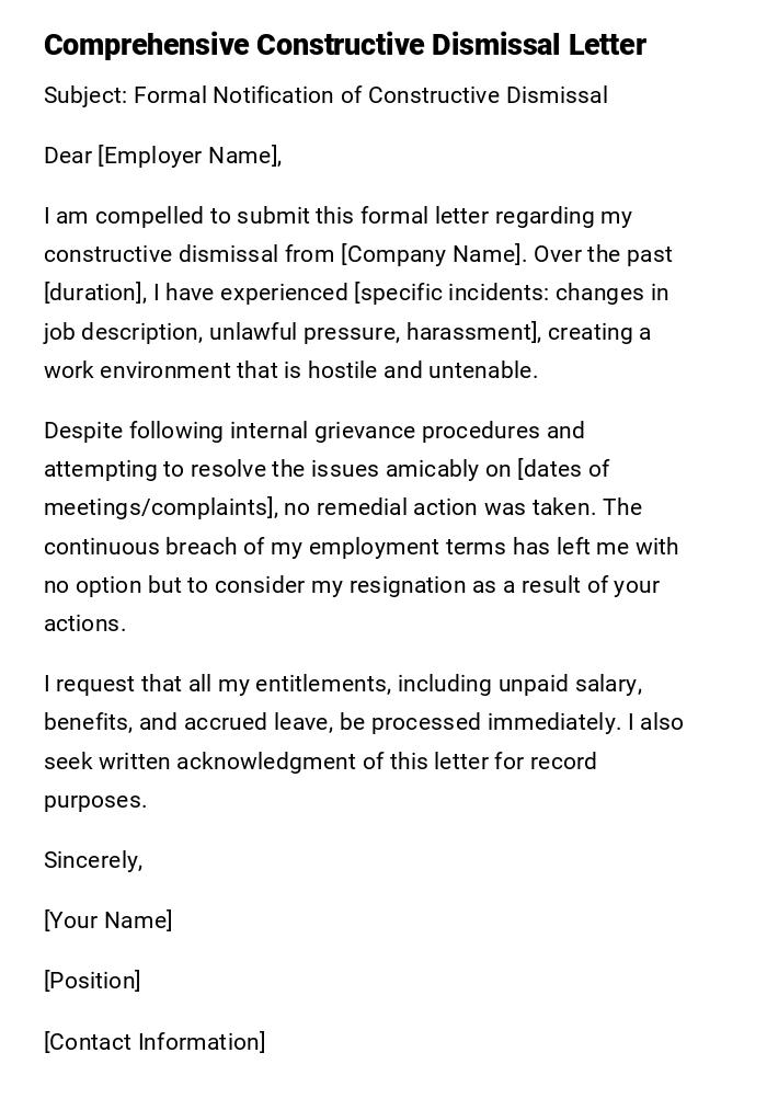 Comprehensive Constructive Dismissal Letter Comprehensive Constructive Dismissal Letter
