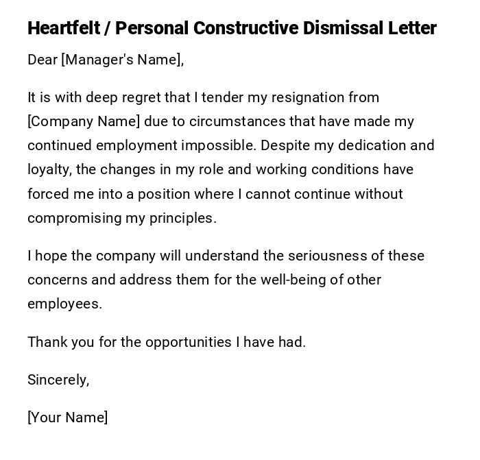 Heartfelt / Personal Constructive Dismissal Letter Heartfelt / Personal Constructive Dismissal Letter
