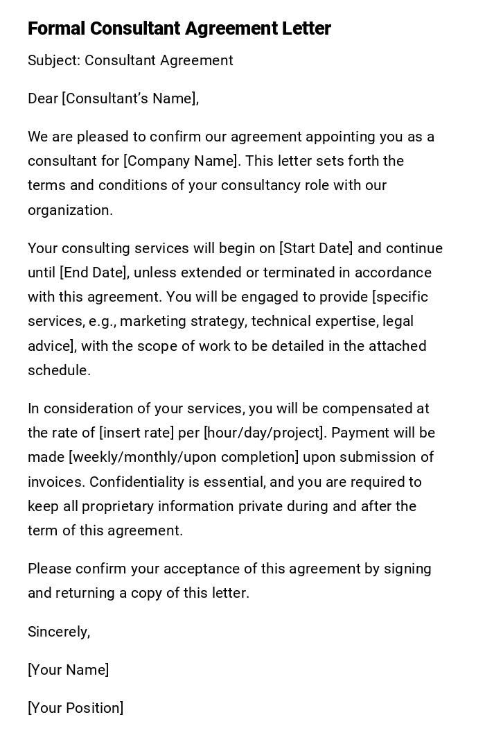 Formal Consultant Agreement Letter