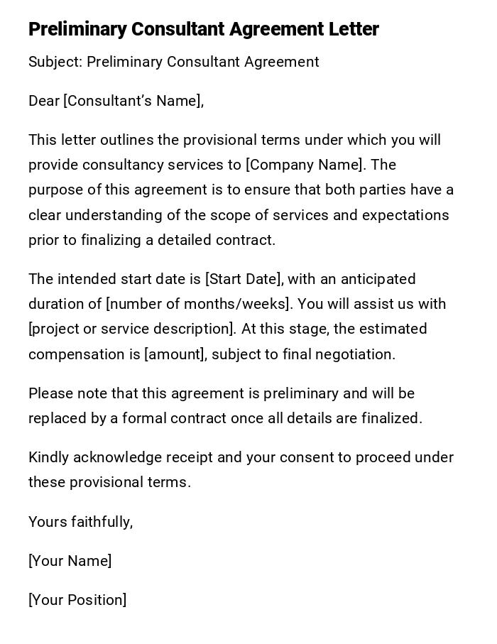 Preliminary Consultant Agreement Letter
