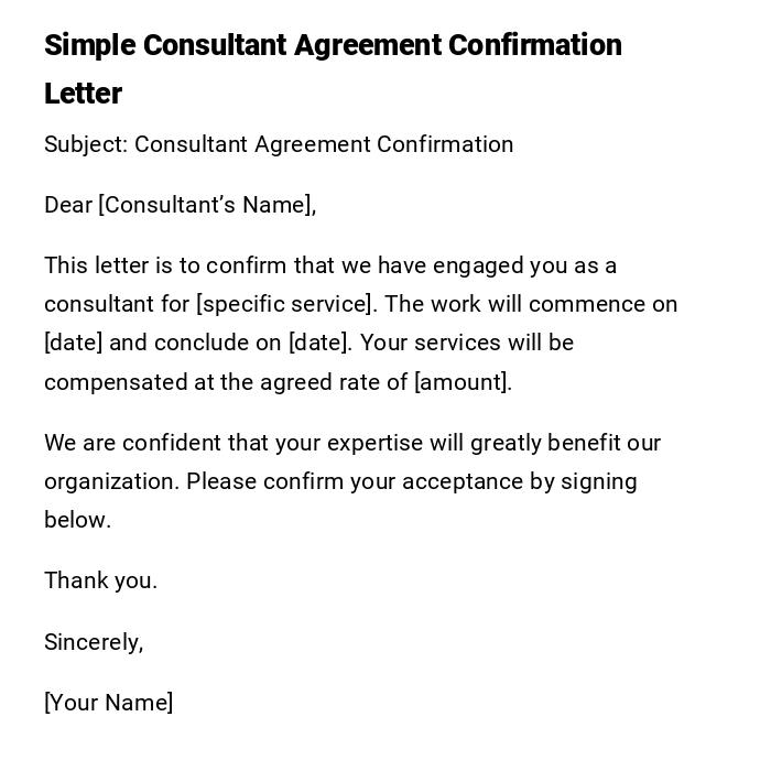 Simple Consultant Agreement Confirmation Letter