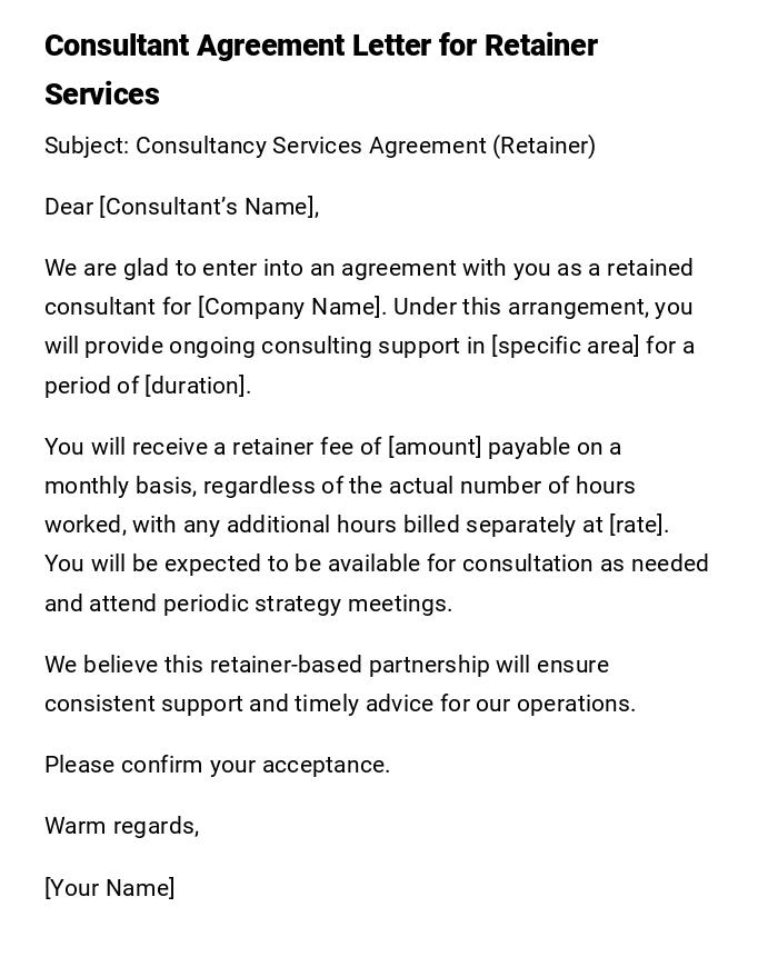 Consultant Agreement Letter for Retainer Services