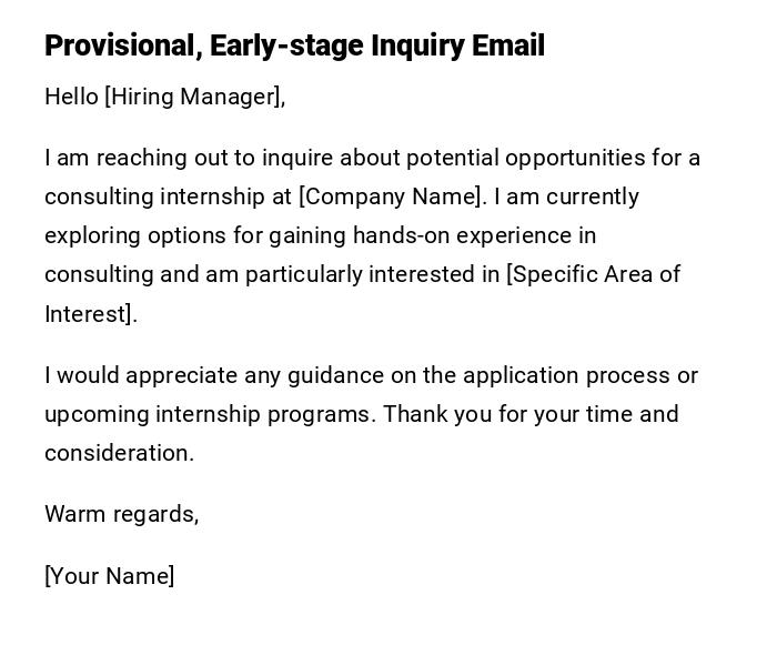 Provisional, Early-stage Inquiry Email Provisional, Early-stage Inquiry Email