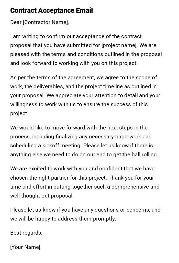 Contract Acceptance Email