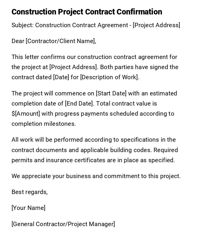 Construction Project Contract Confirmation Construction Project Contract Confirmation