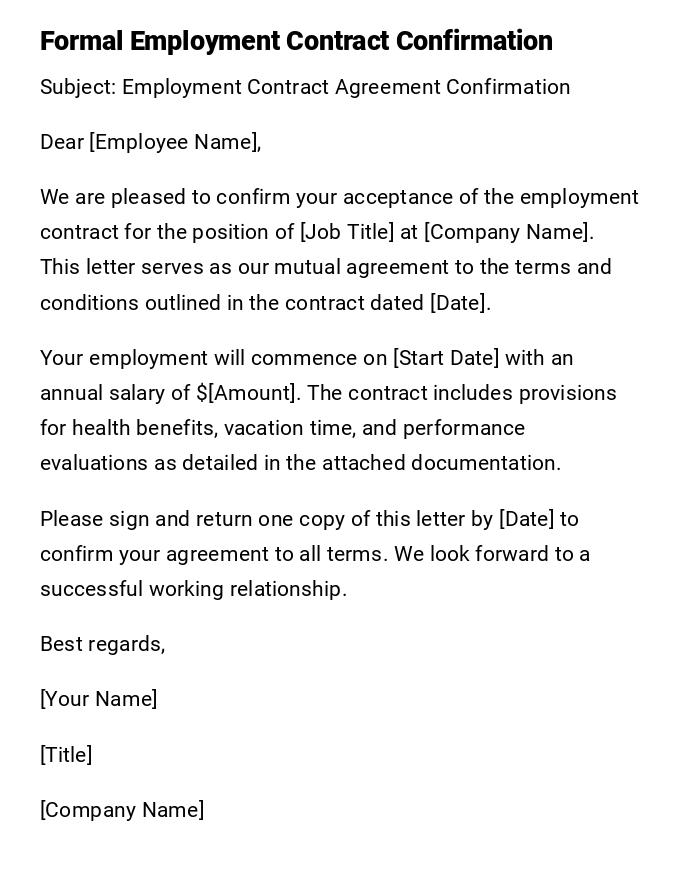 Formal Employment Contract Confirmation Formal Employment Contract Confirmation