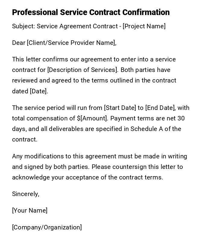 Professional Service Contract Confirmation Professional Service Contract Confirmation