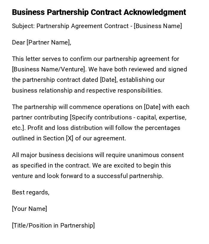 Business Partnership Contract Acknowledgment Business Partnership Contract Acknowledgment