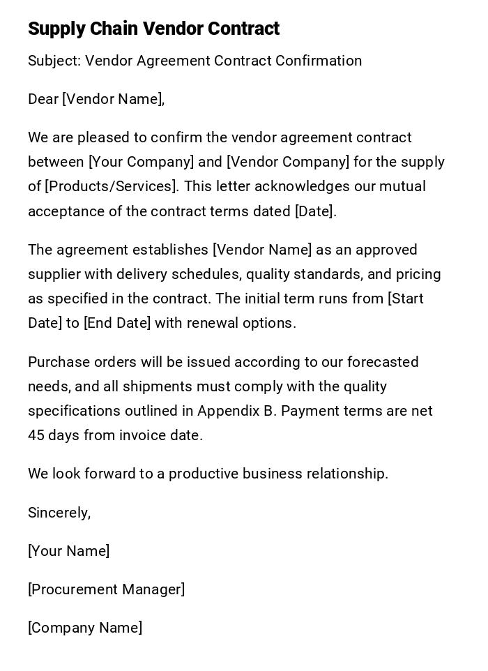 Supply Chain Vendor Contract Supply Chain Vendor Contract