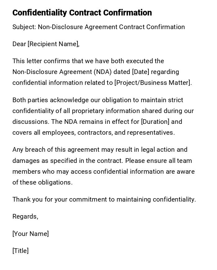 Confidentiality Contract Confirmation Confidentiality Contract Confirmation