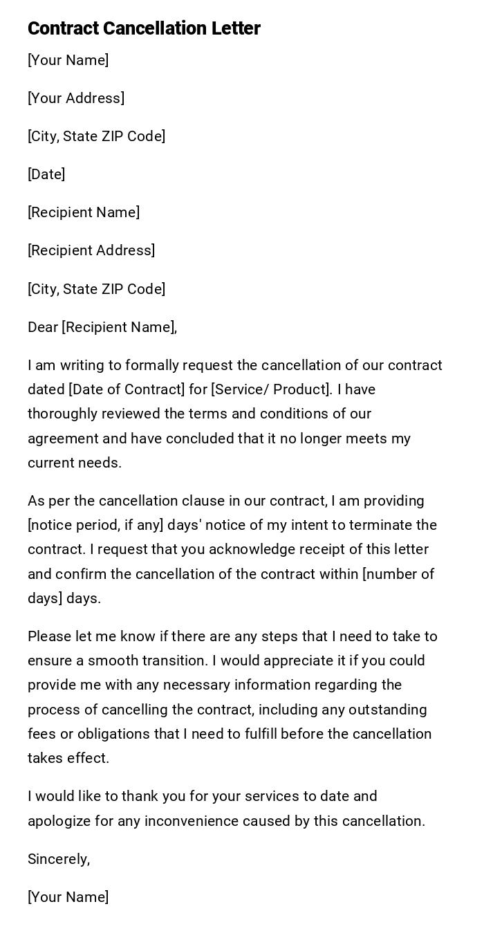 Contract Cancellation Letter