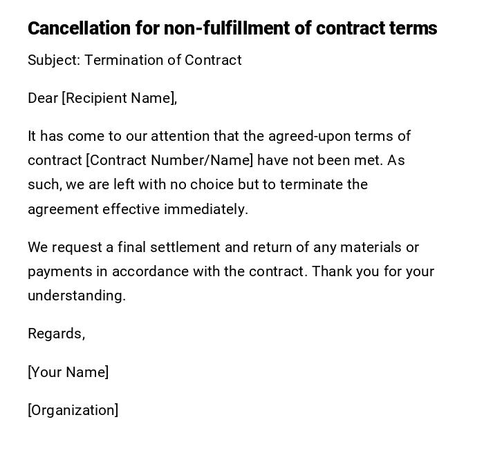 Cancellation for non-fulfillment of contract terms